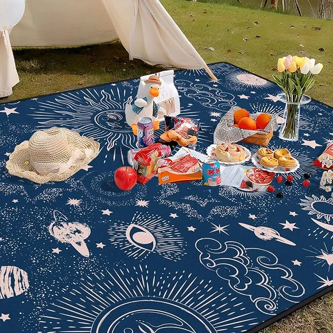 Goth Sun and Moon Picnic Blanket Waterproof Foldable Extra Large Picnic Mat Beach Blanket 80"x80" for Camping Beach Hiking Patio Party Decor Gifts