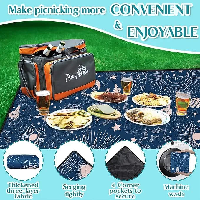 Goth Sun and Moon Picnic Blanket Waterproof Foldable Extra Large Picnic Mat Beach Blanket 80"x80" for Camping Beach Hiking Patio Party Decor Gifts