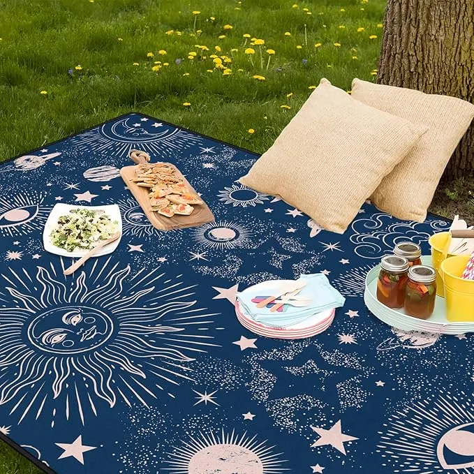Goth Sun and Moon Picnic Blanket Waterproof Foldable Extra Large Picnic Mat Beach Blanket 80"x80" for Camping Beach Hiking Patio Party Decor Gifts