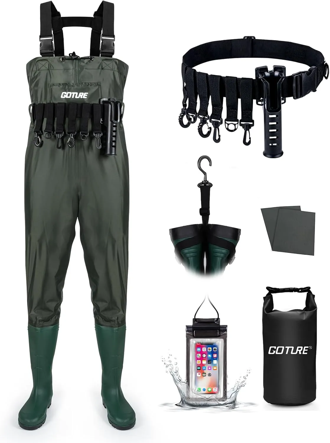 Goture Breathable Fishing Wader, 2-Ply Nylon/PVC Hunting Waders with Boot Hanger, Waterproof Chest Waders for Men Women M08/W10