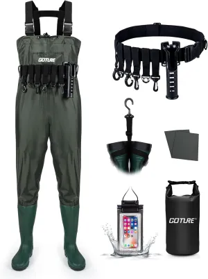 Goture Breathable Fishing Wader, 2-Ply Nylon/PVC Hunting Waders with Boot Hanger, Waterproof Chest Waders for Men Women M08/W10