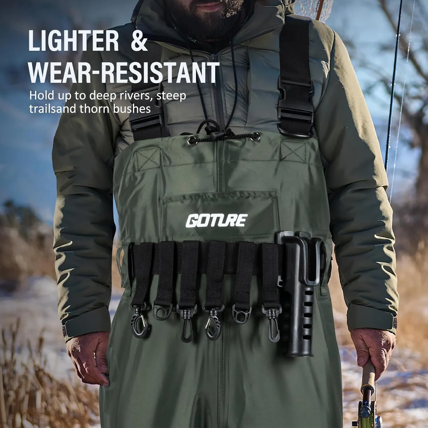 Goture Breathable Fishing Wader, 2-Ply Nylon/PVC Hunting Waders with Boot Hanger, Waterproof Chest Waders for Men Women M08/W10