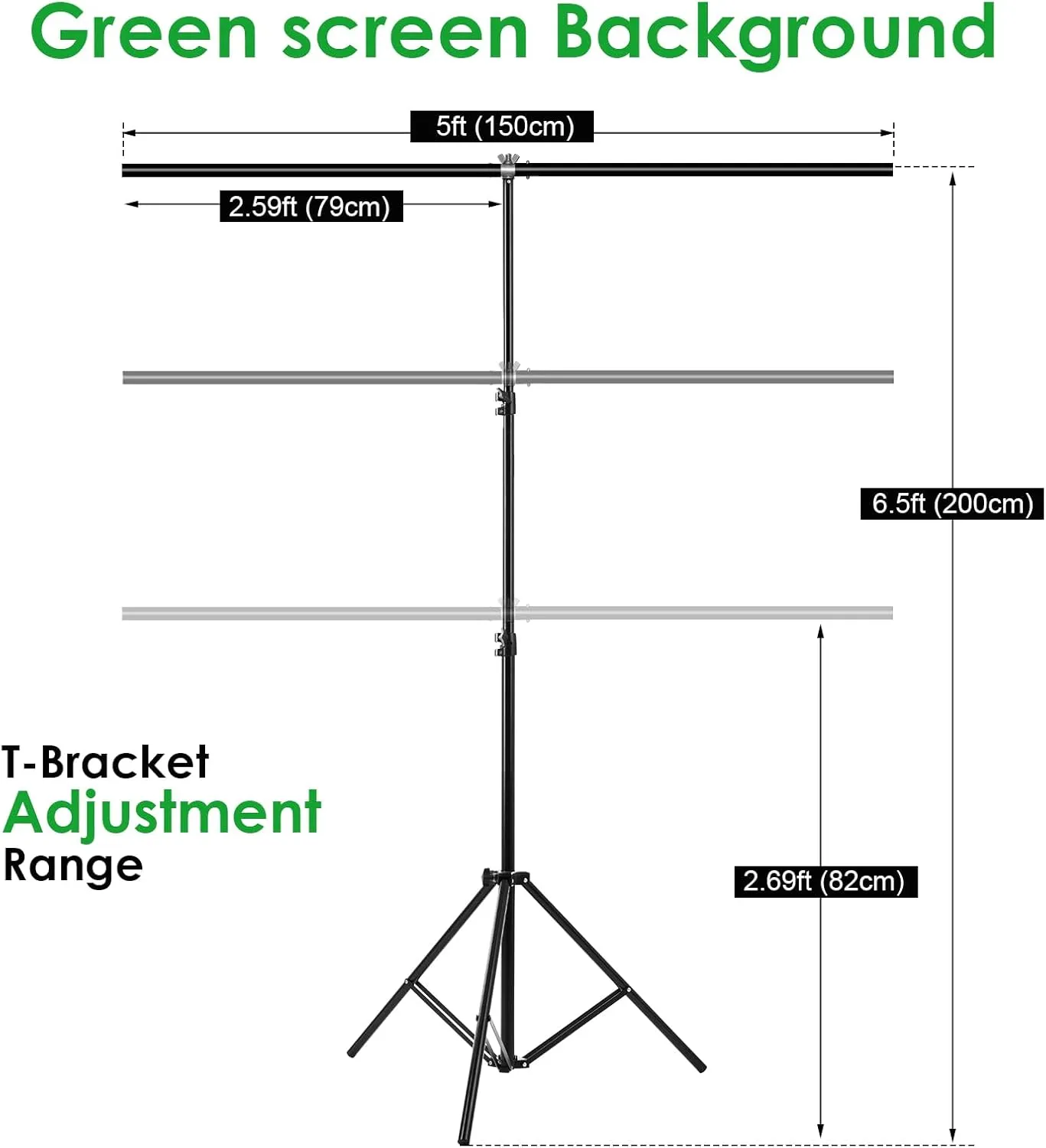Green Screen Backdrop Kit, Portable Greenscreen Background with T-Shaped Stand, 5 Clamps & Carrying Bag for Photography, Streaming, Zoom, Gaming, (Green, 6.5 Feet X 5.0 Feet)