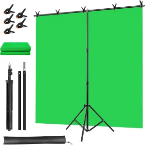 Green Screen Backdrop Kit, Portable Greenscreen Background with T-Shaped Stand, 5 Clamps & Carrying Bag for Photography, Streaming, Zoom, Gaming, (Green, 6.5 Feet X 5.0 Feet)