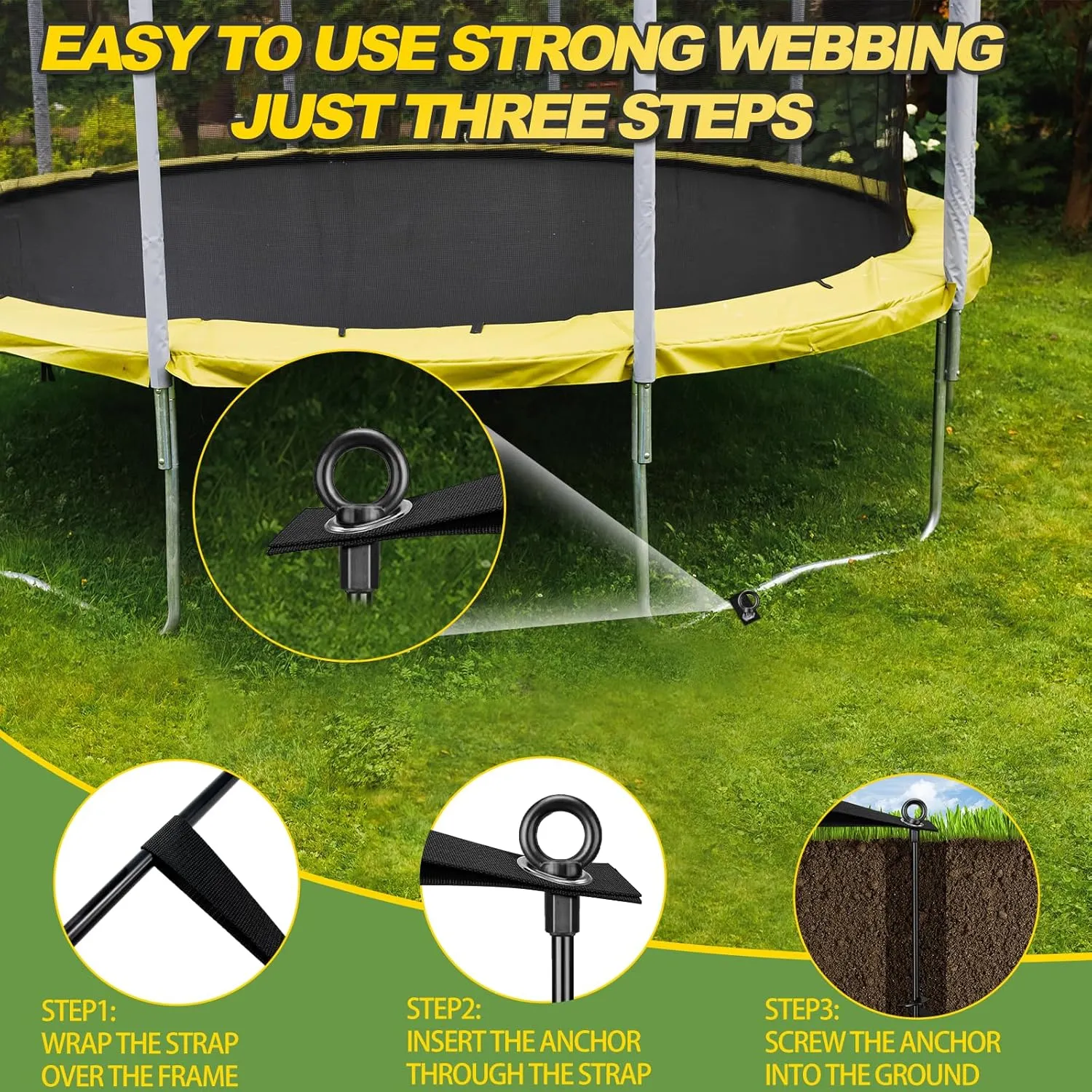 Ground Anchors Screw in, 6 Pack Spiral Trampoline Anchors with Nut and Tool Swing Set Anchors Tent Stakes High Wind Heavy Duty Earth Anchors for Sheds Canopies Carports Mobile Home