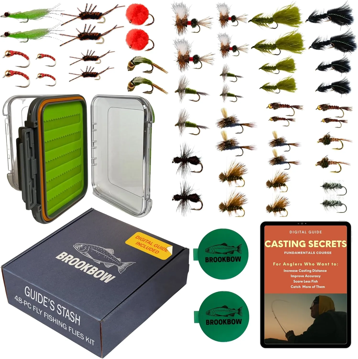 Guide's Stash Fly Fishing Flies Kit – 48 Premium Hand-Tied Flies for Trout, Bass & Panfish | Fly Casting Secrets Mini Class Included | Essential Fly Fishing Gear
