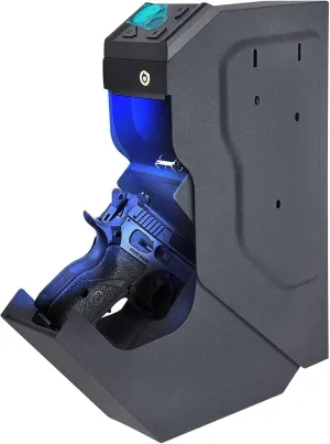 Gun Safe for Handgun, Biometric Bedside Pistol Drop Down Safe for Nightstand with Fingerprint, Passcode, Key Access for Night Stand, Desk, Vehicle Mounted