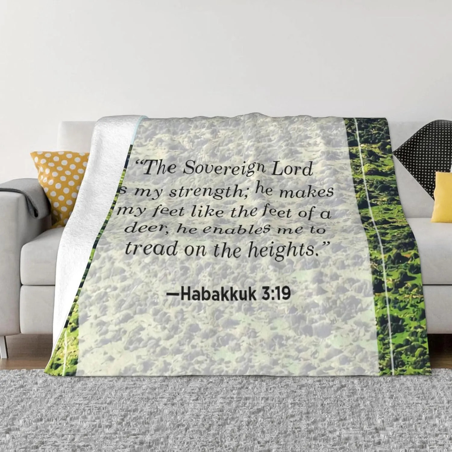Habakkuk 3 19 60"X50" Flannel Blanket - 100% Soft Polyester, Lightweight and Warm, Suitable for Families, Camping, Travel