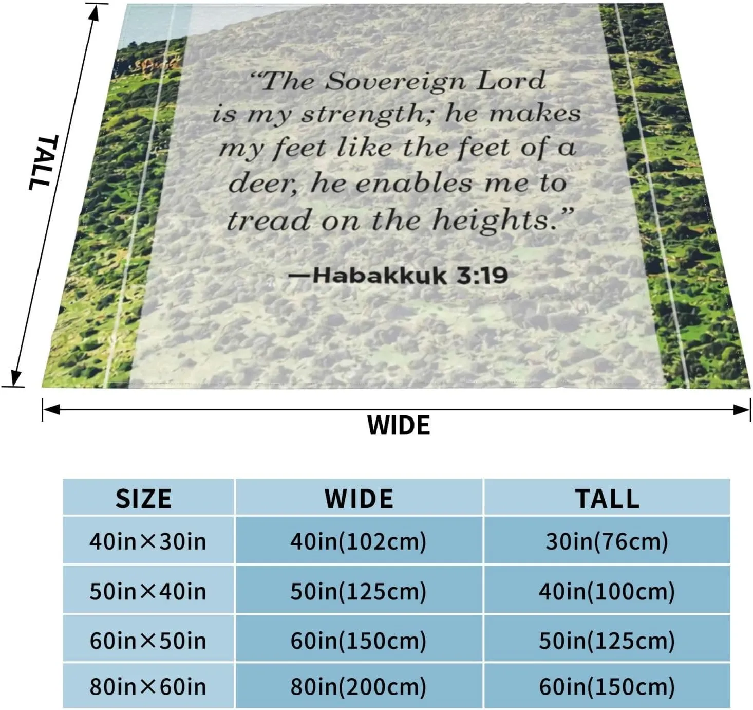 Habakkuk 3 19 60"X50" Flannel Blanket - 100% Soft Polyester, Lightweight and Warm, Suitable for Families, Camping, Travel