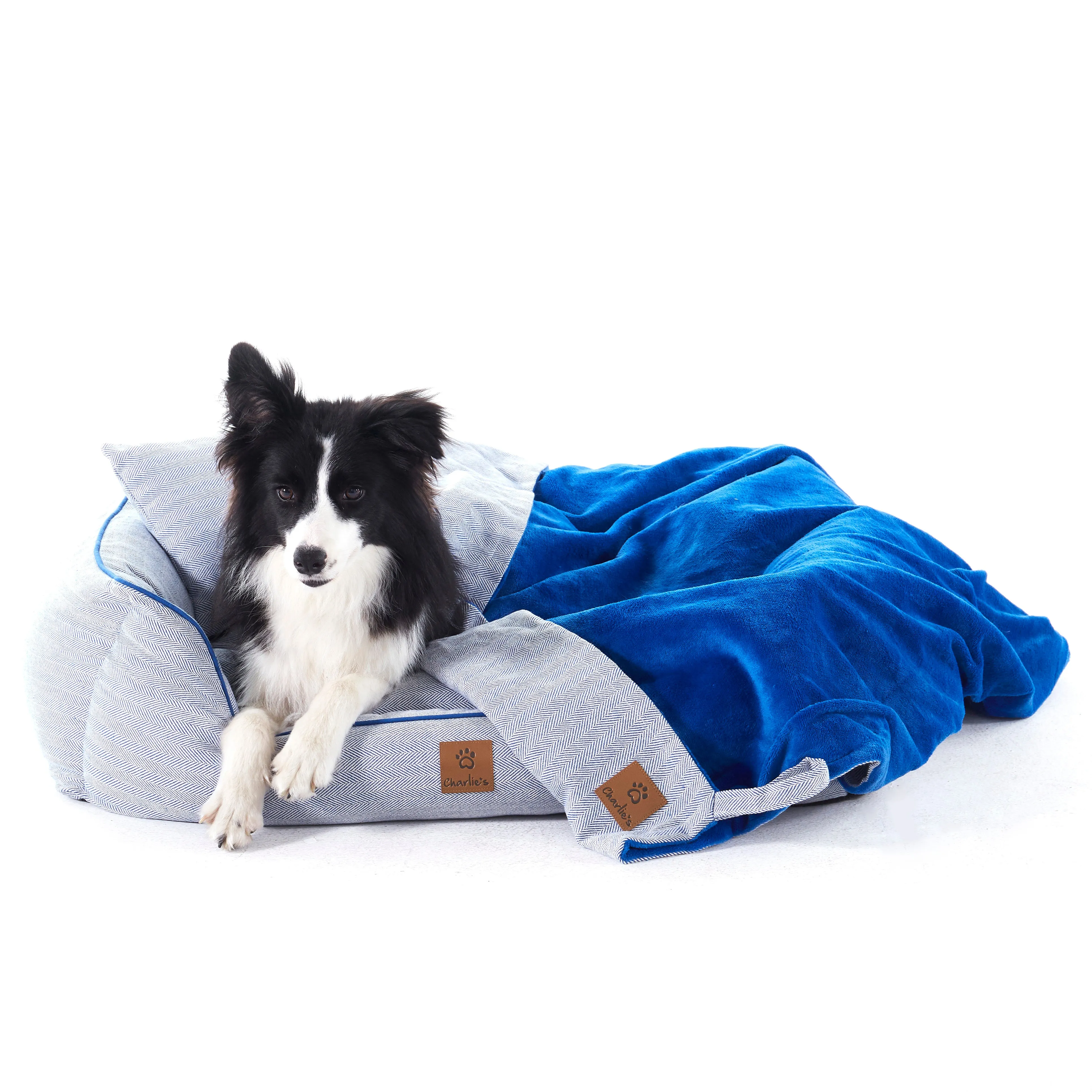 Hampton Herringbone Bed, Pillow & Blanket 3pc Set - Blue
