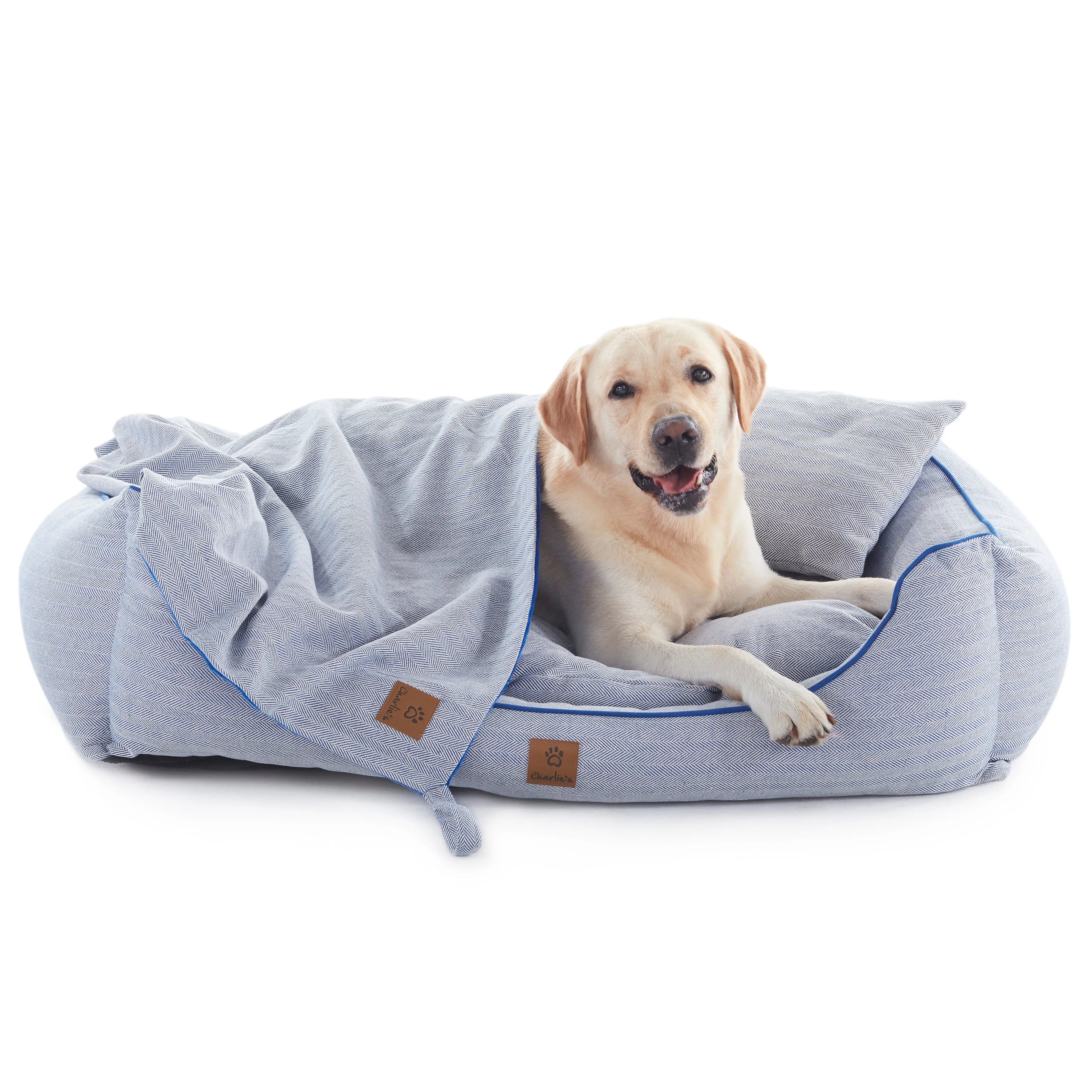 Hampton Herringbone Bed, Pillow & Blanket 3pc Set - Blue