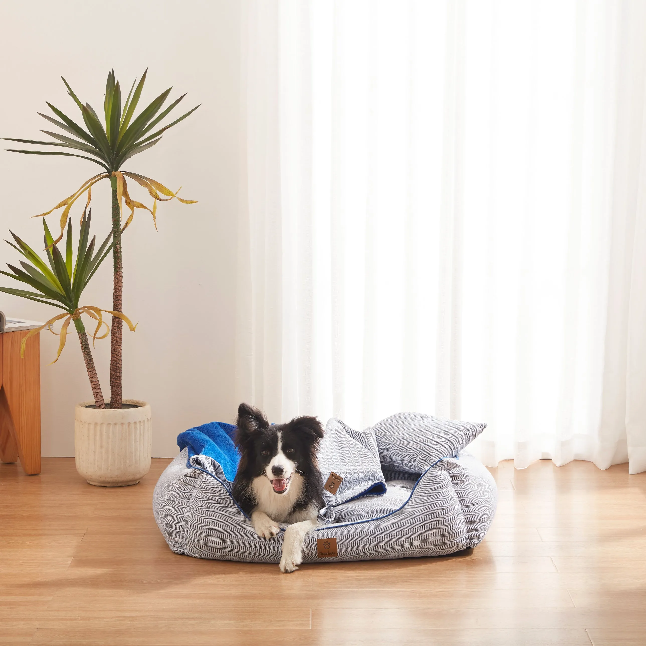 Hampton Herringbone Bed, Pillow & Blanket 3pc Set - Blue