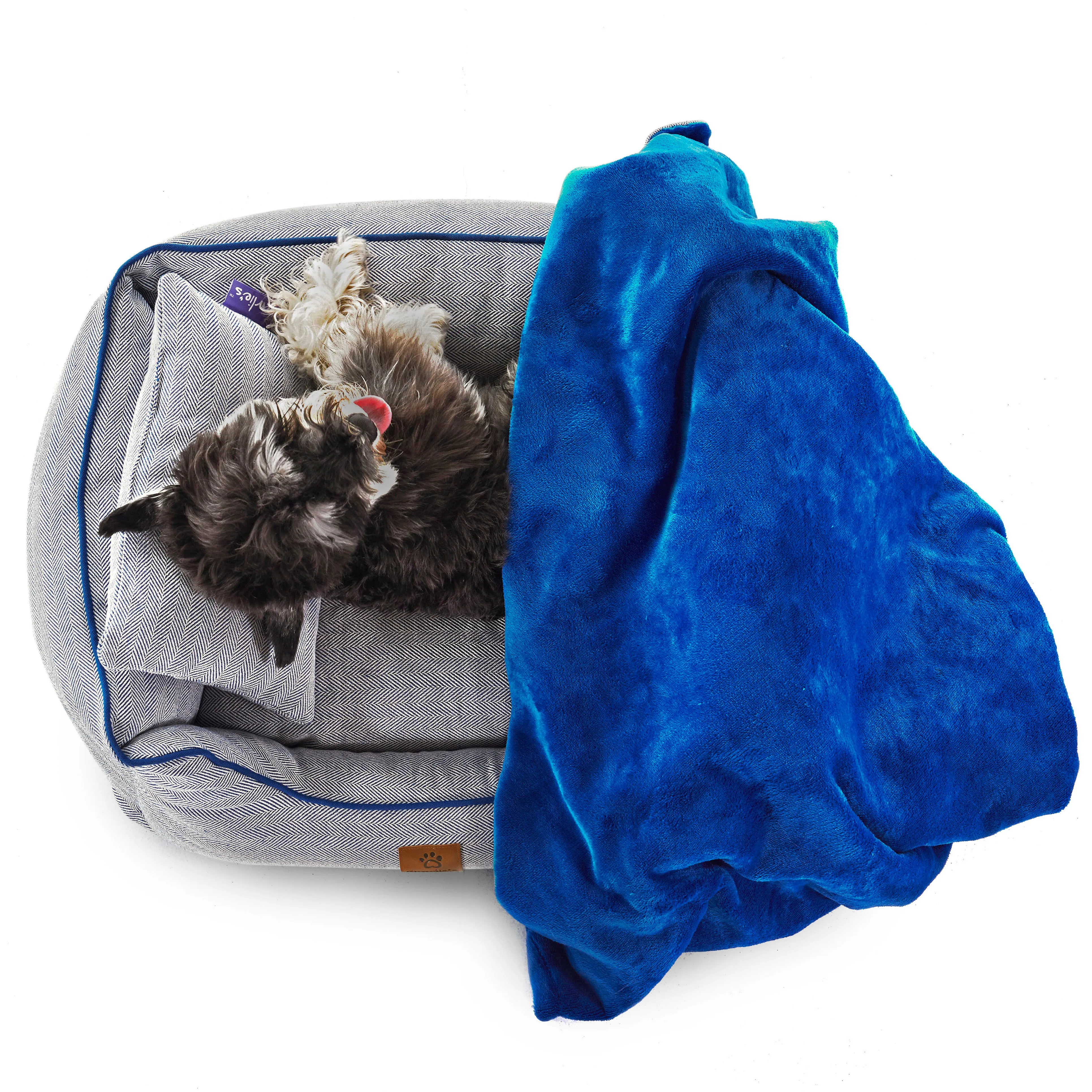 Hampton Herringbone Bed, Pillow & Blanket 3pc Set - Blue
