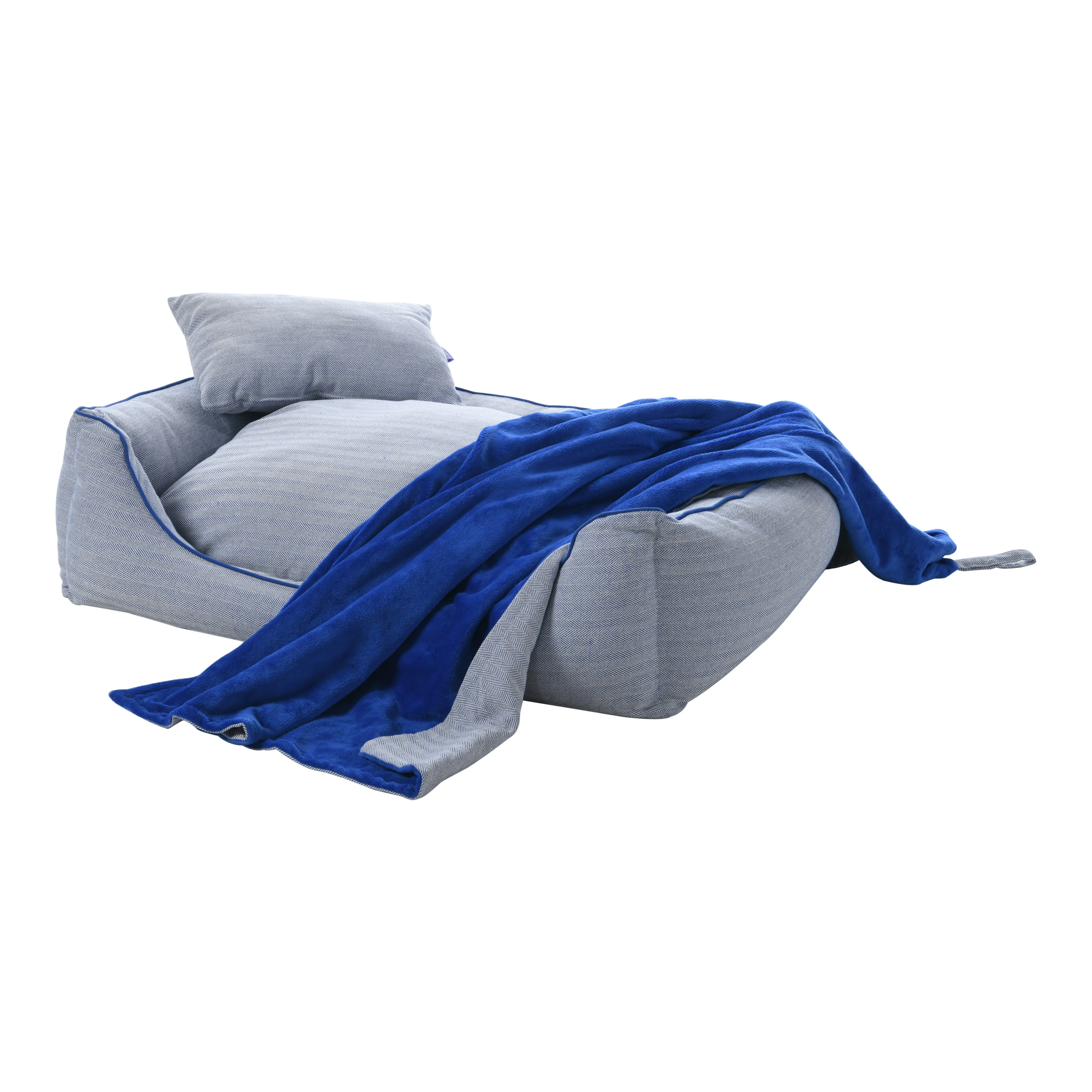 Hampton Herringbone Bed, Pillow & Blanket 3pc Set - Blue