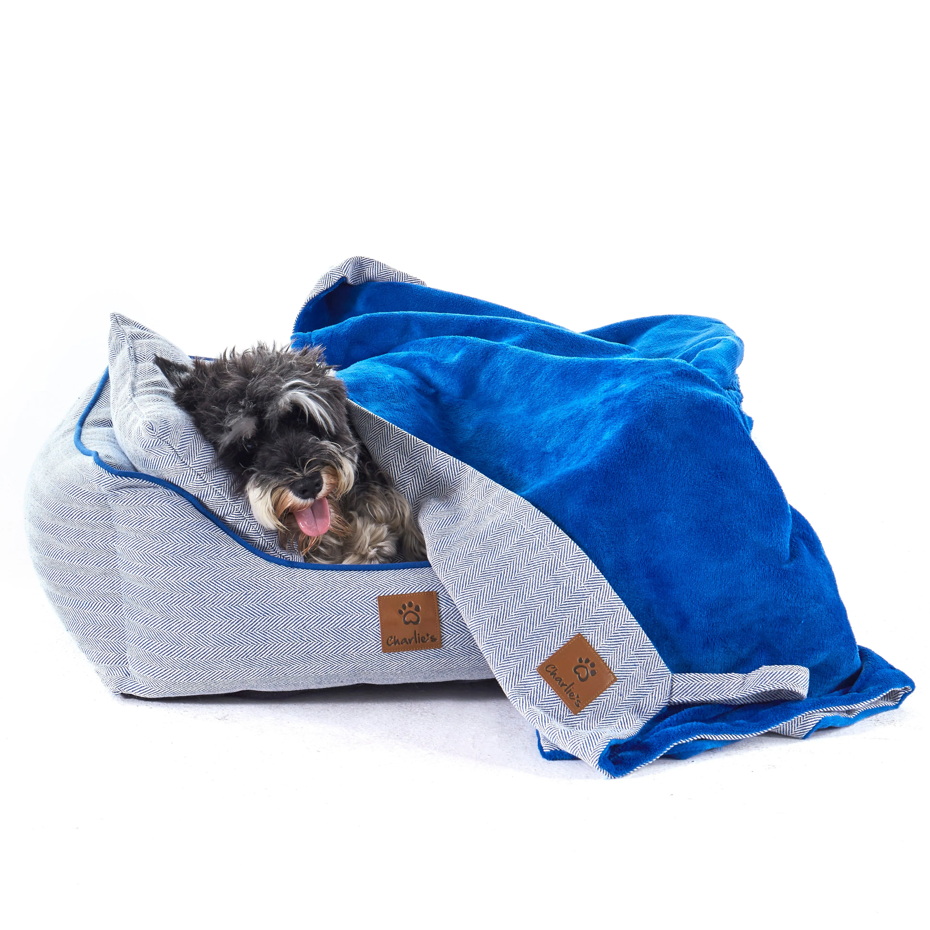 Hampton Herringbone Bed, Pillow & Blanket 3pc Set - Blue