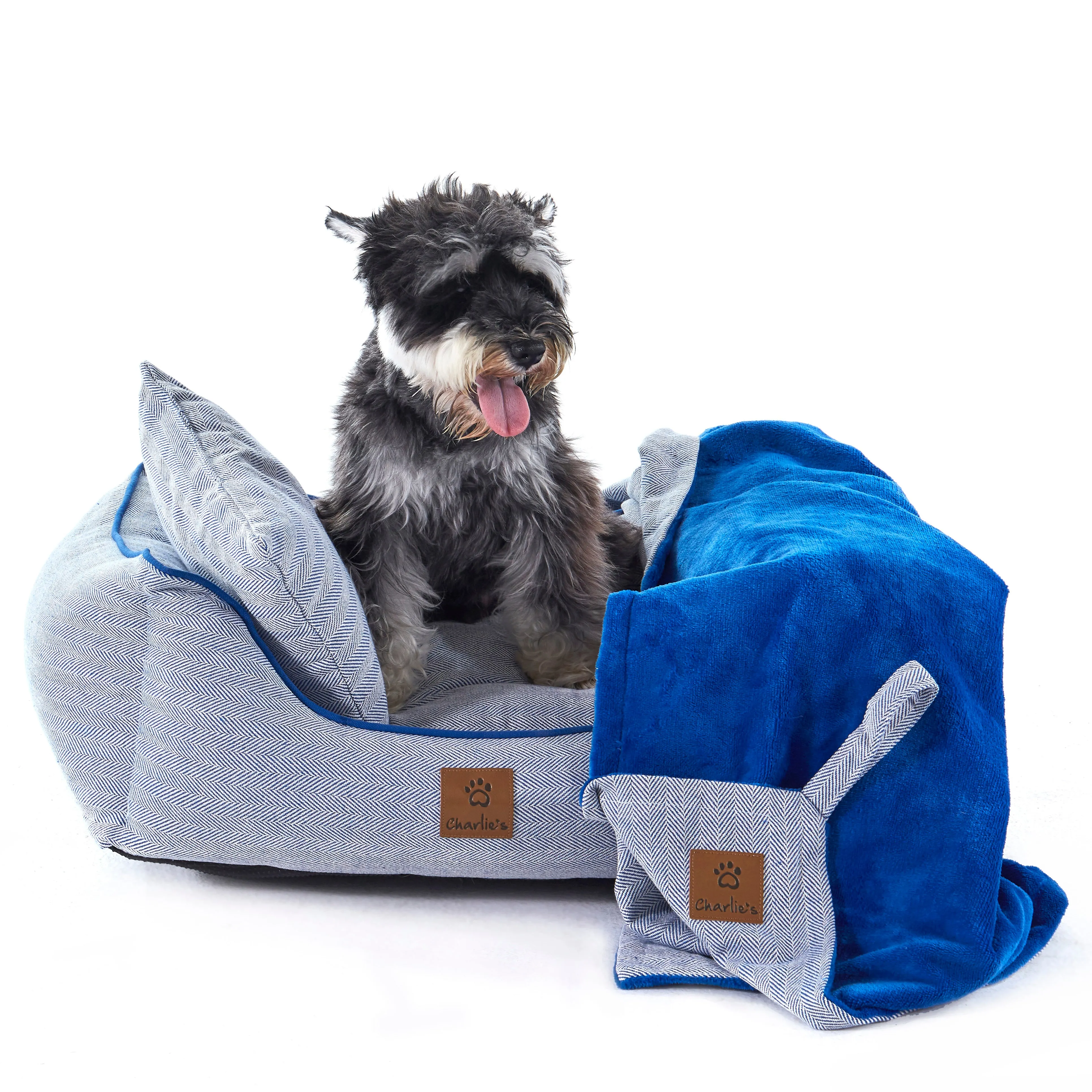 Hampton Herringbone Bed, Pillow & Blanket 3pc Set - Blue