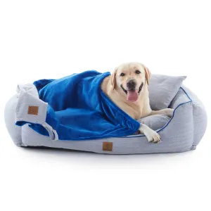 Hampton Herringbone Bed, Pillow & Blanket 3pc Set - Blue