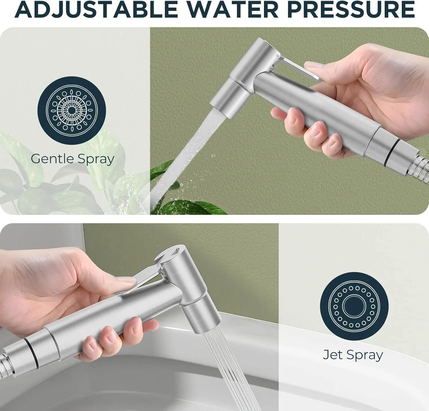 Handheld Bidet Sprayer for Toilet, Stainless Steel Sprayer Kit with Adjustable Water Pressure Control, Muslim Shower Toilet Spray, Bathroom Bidet for Enhanced Personal Hygiene, 2 Spray Modes