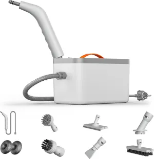 Handheld Steam Cleaner with 6 Brush Heads, 110V - Multiuse Powerful Steamer for Cleaning for Tough Stains and Grime on Upholstery, Sofa, Kitchen, Bathroom - Compact - White