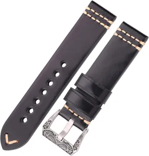 Handmade Watchband 20mm 22mm 24mm Leather Watch Band Strap 4 Colors Cowhide Watch Accessories Retro Steel Buckle