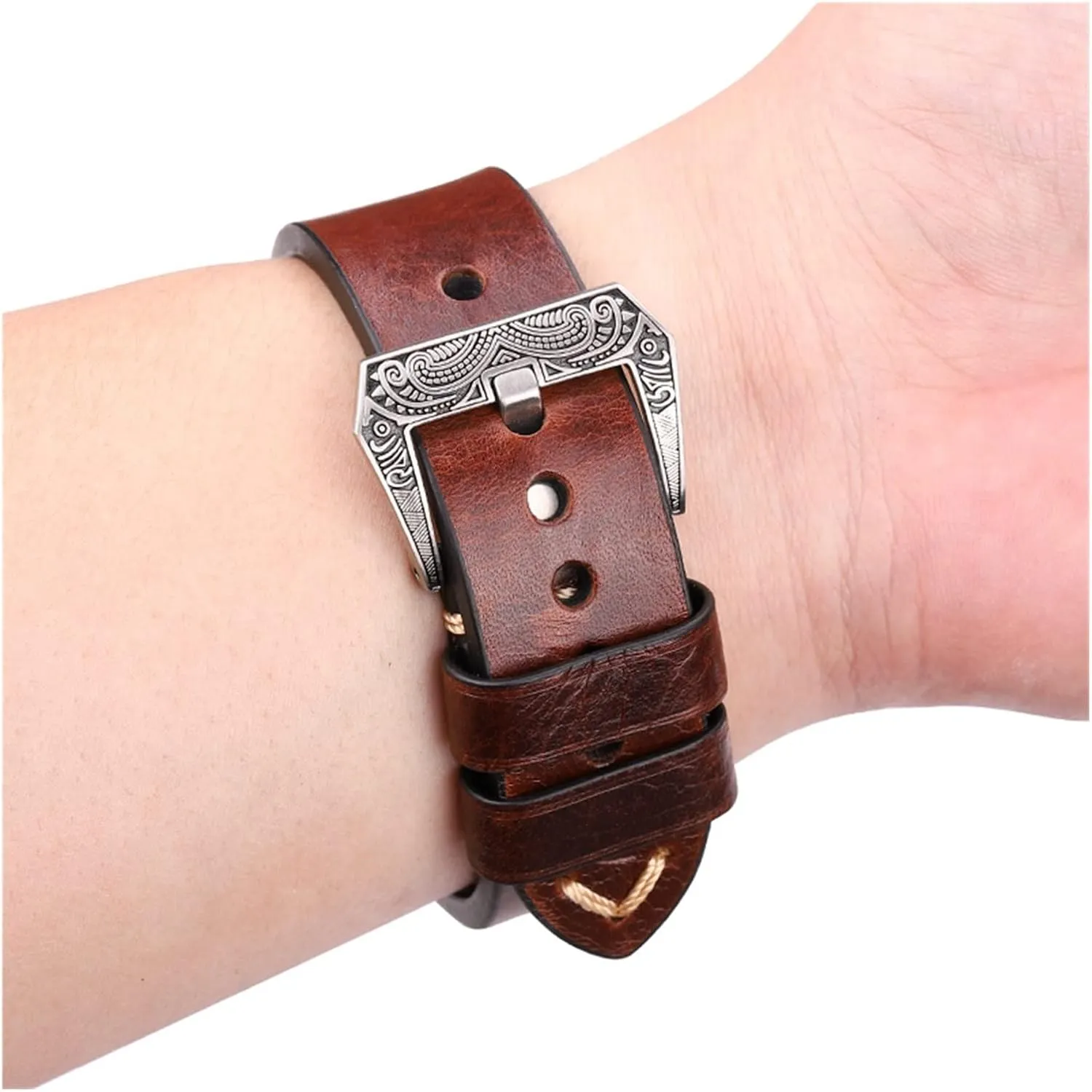 Handmade Watchband 20mm 22mm 24mm Leather Watch Band Strap 4 Colors Cowhide Watch Accessories Retro Steel Buckle