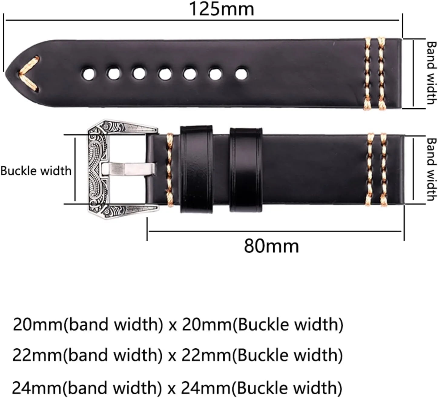 Handmade Watchband 20mm 22mm 24mm Leather Watch Band Strap 4 Colors Cowhide Watch Accessories Retro Steel Buckle