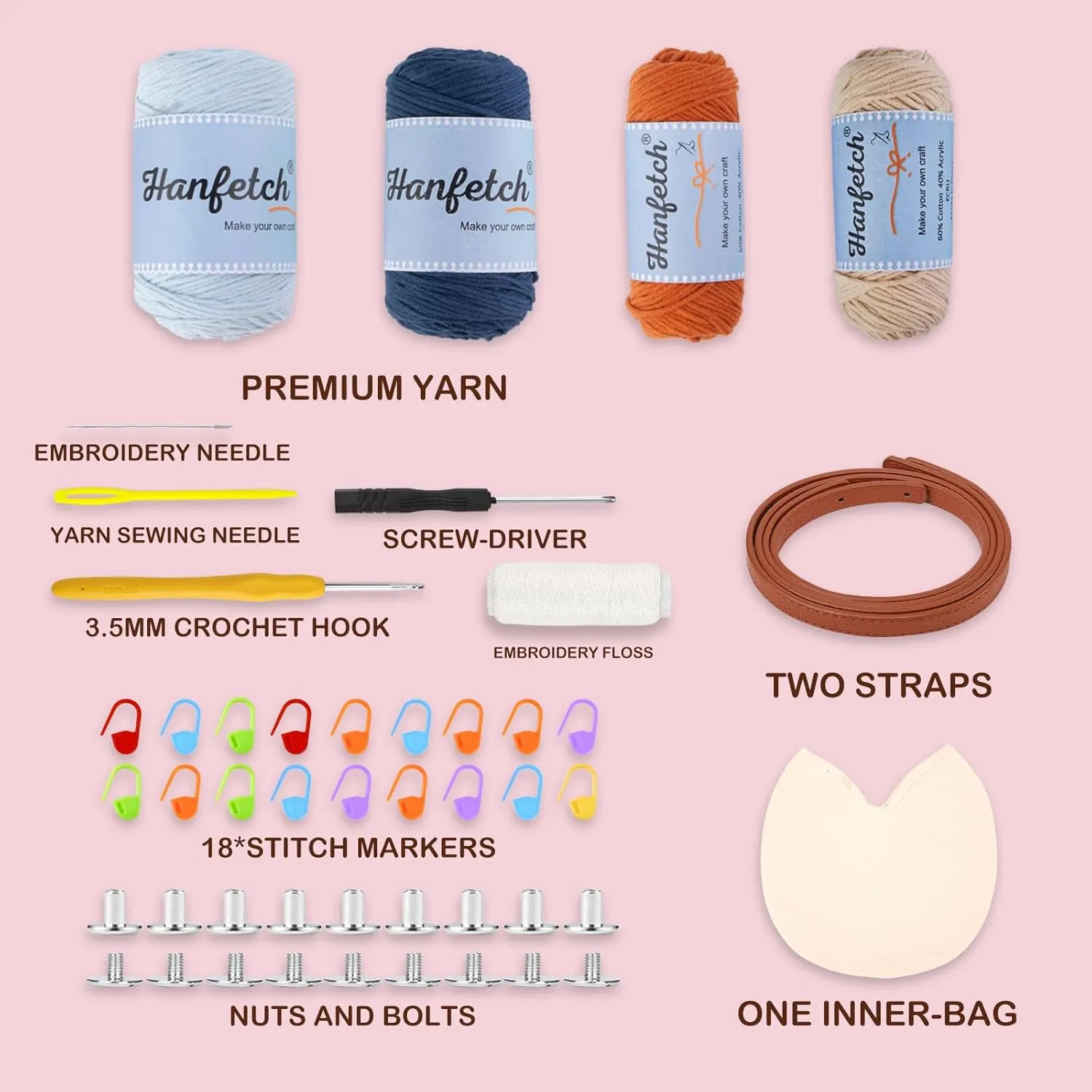 Hanfetch Crochet Kit for Advanced or Intermediate Beginner, Step by Step Video Tutorial and Detailed Guide Instruction DIY Craft Supplies for Adult and Kid with Complete Kit for Granny Square Tote Bag