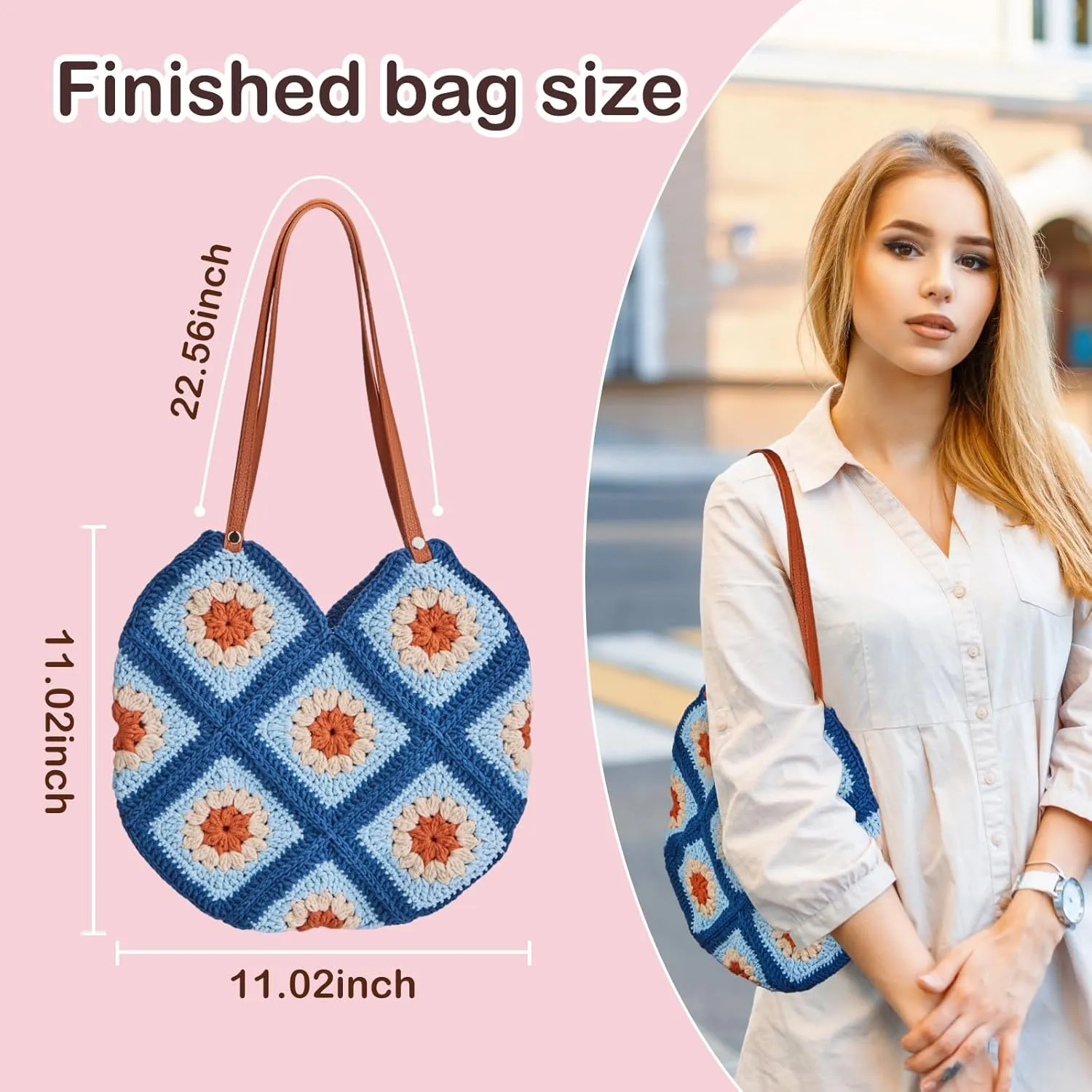 Hanfetch Crochet Kit for Advanced or Intermediate Beginner, Step by Step Video Tutorial and Detailed Guide Instruction DIY Craft Supplies for Adult and Kid with Complete Kit for Granny Square Tote Bag