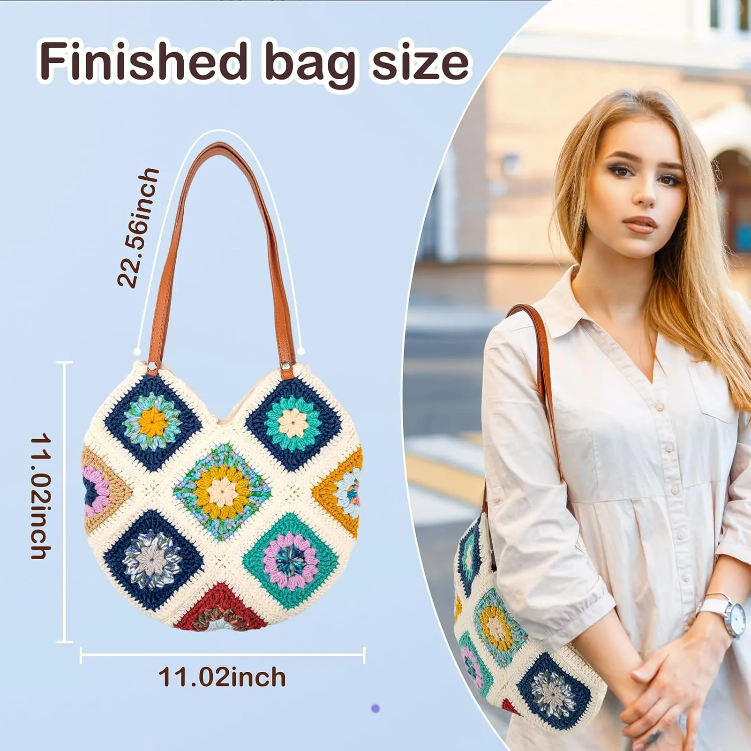 Hanfetch Crochet Kit for Advanced or Intermediate Beginner, Step by Step Video Tutorial and Detailed Guide Instruction DIY Craft Supplies for Adult and Kid with Complete Kit for Granny Square Tote Bag