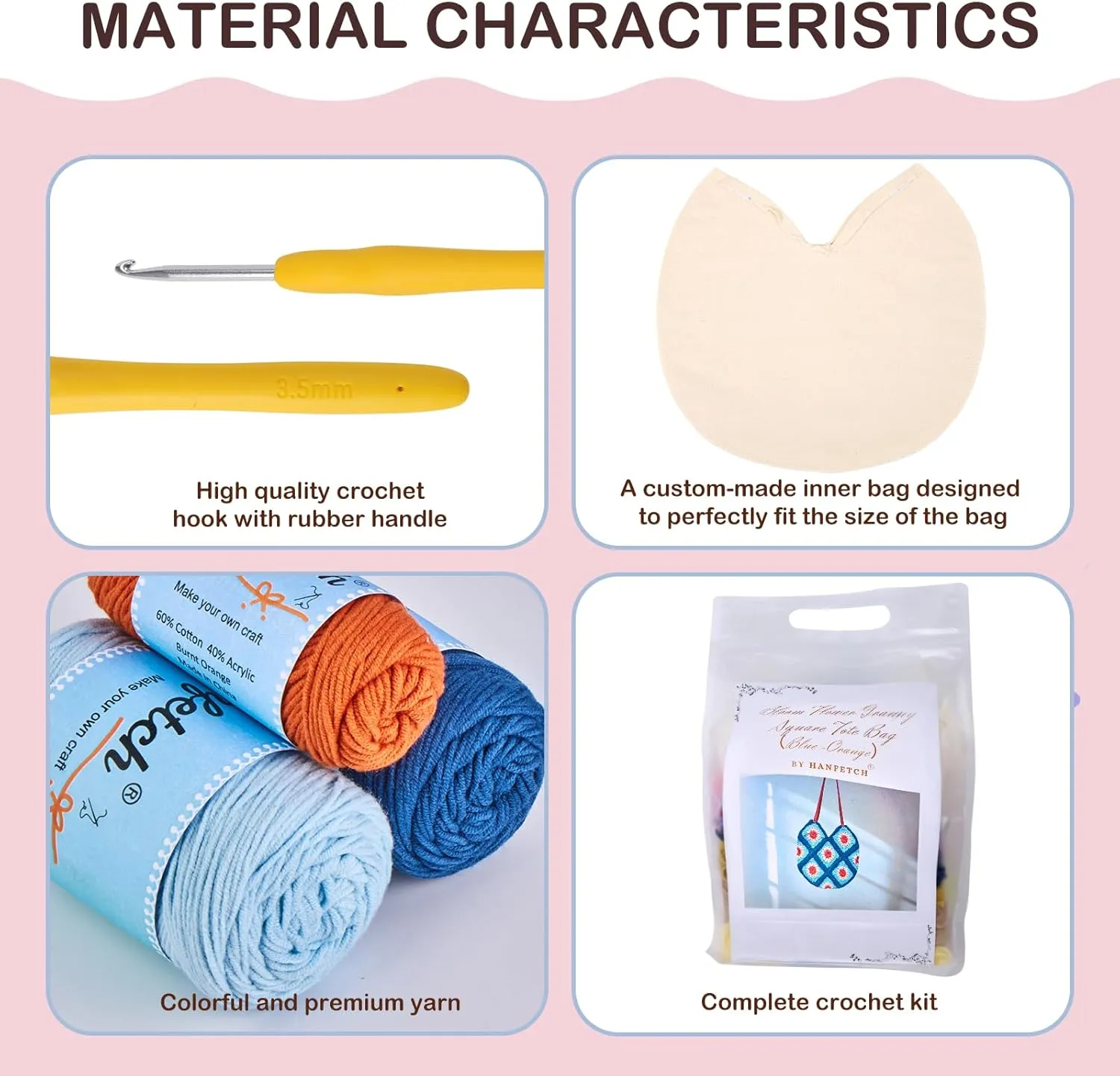 Hanfetch Crochet Kit for Advanced or Intermediate Beginner, Step by Step Video Tutorial and Detailed Guide Instruction DIY Craft Supplies for Adult and Kid with Complete Kit for Granny Square Tote Bag