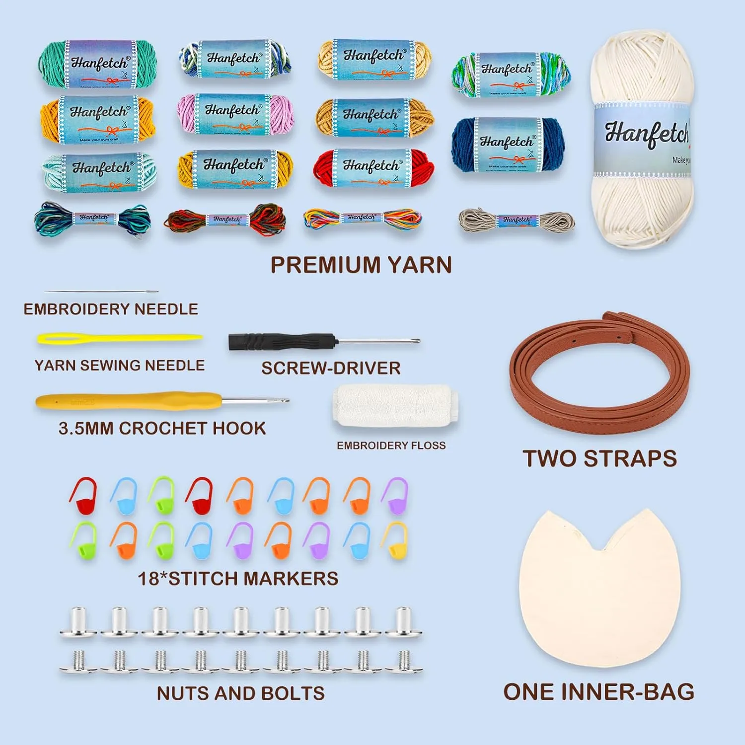Hanfetch Crochet Kit for Advanced or Intermediate Beginner, Step by Step Video Tutorial and Detailed Guide Instruction DIY Craft Supplies for Adult and Kid with Complete Kit for Granny Square Tote Bag