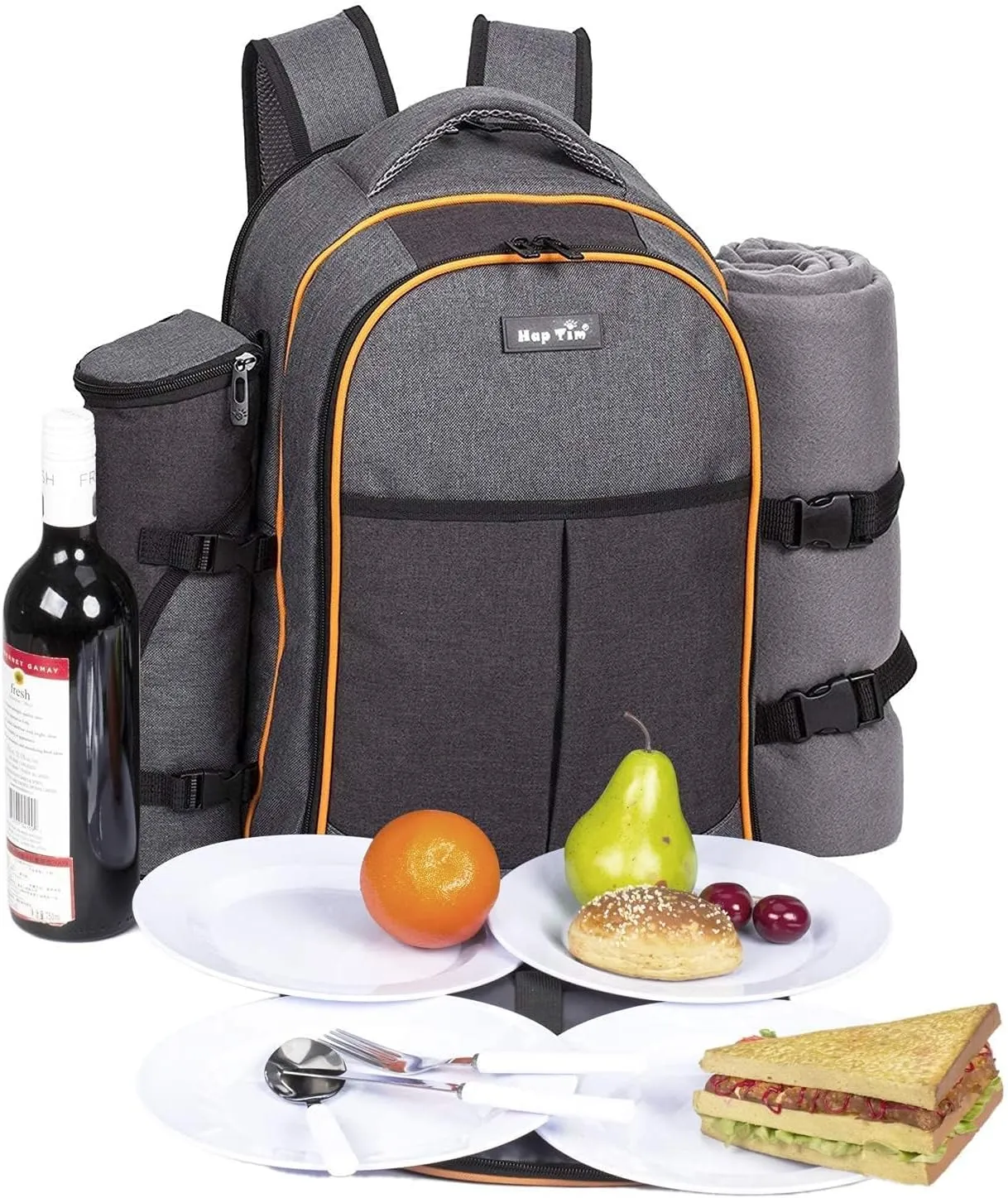 Hap Tim Picnic Basket Backpack for 4 Person with Insulated Cooler Compartment, Wine Holder, Fleece Blanket, Cutlery Set, Engagement Gifts for Couples, Bridal Shower Gift, Wedding Gifts(36021)
