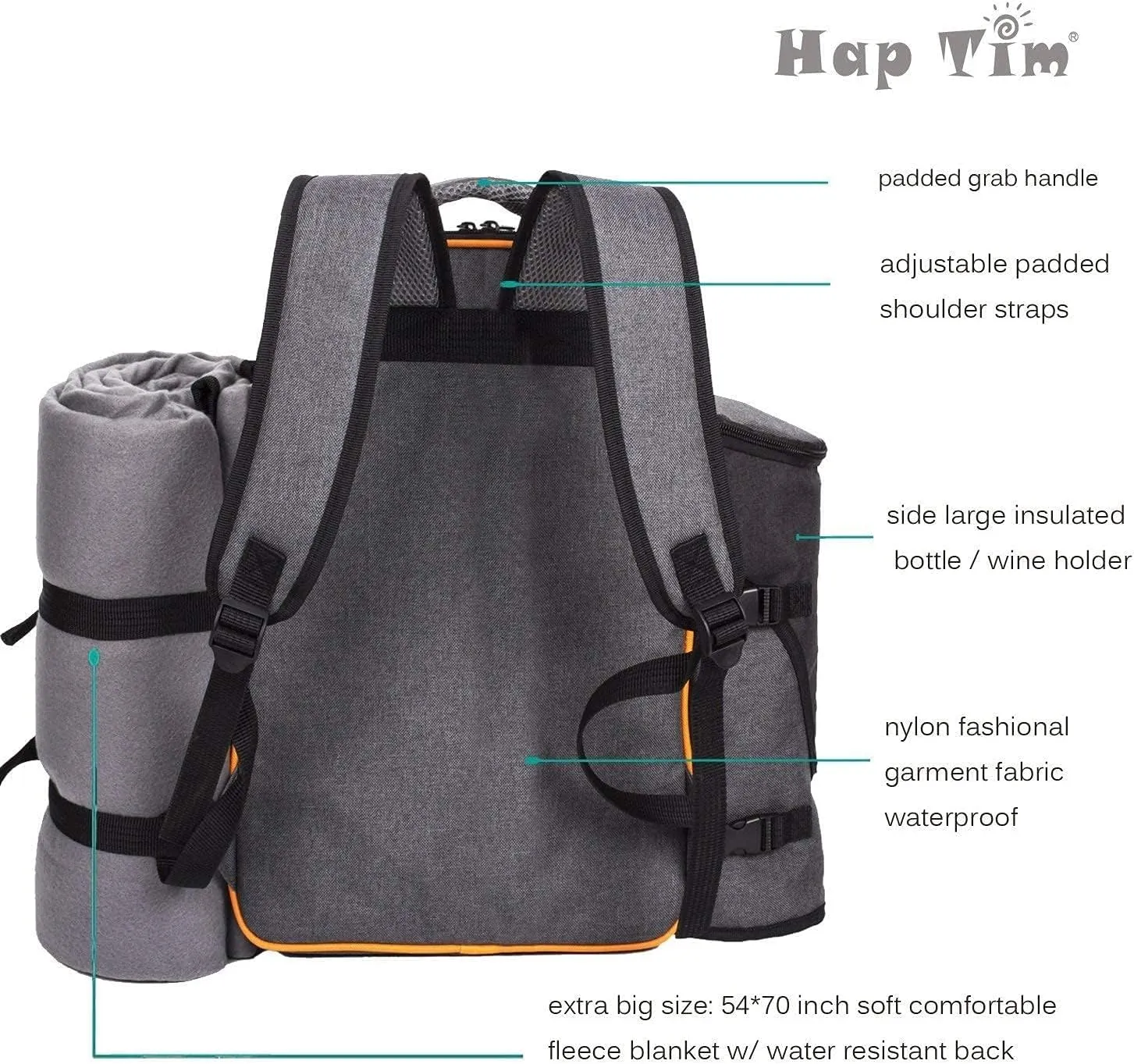 Hap Tim Picnic Basket Backpack for 4 Person with Insulated Cooler Compartment, Wine Holder, Fleece Blanket, Cutlery Set, Engagement Gifts for Couples, Bridal Shower Gift, Wedding Gifts(36021)
