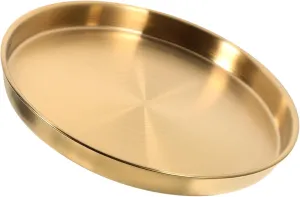 Healifty Stainless Steel Plate Round Large Serving Tray Metal Pasta Plate Easy Clean Kitchen Tableware