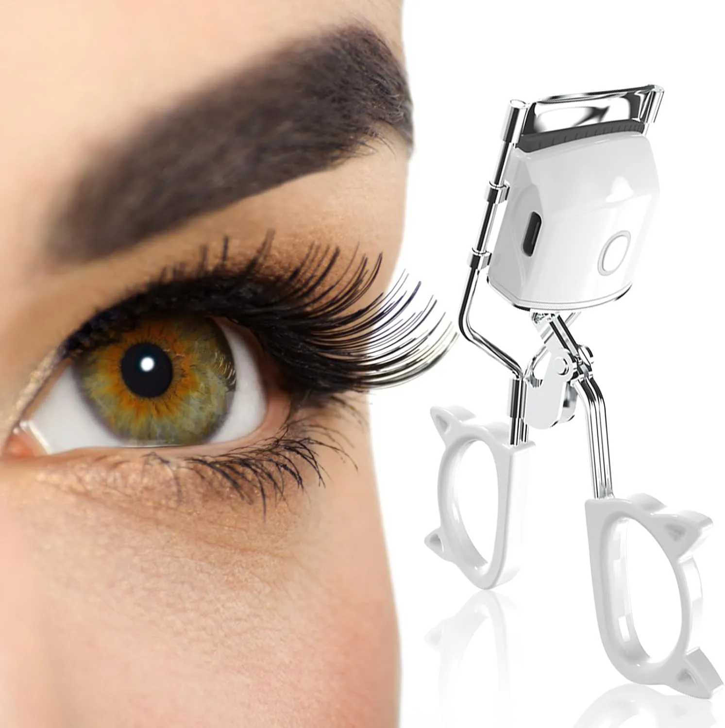 Heated Eyelash Curler, 2 Heating Modes Electric Eyelash Curler, Rechargeable Portable Fast Heating Eyelash Curler, Quick Natural Long Lasting Curling with Sensing Heating Silicone Pad (White)