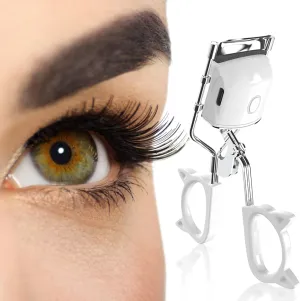 Heated Eyelash Curler, 2 Heating Modes Electric Eyelash Curler, Rechargeable Portable Fast Heating Eyelash Curler, Quick Natural Long Lasting Curling with Sensing Heating Silicone Pad (White)