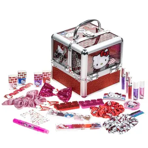 Hello Kitty - Townley Girl Train Case Cosmetic Makeup Set Includes Lip Gloss, Eye Shimmer, Nail Polish, Hair Accessories & More! For Girls, Ages 6  Perfect for Parties & Makeovers