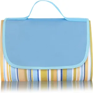 Hi Space Picnic Outdoor Blankets Waterproof Foldable Extra Large Picnic Mat Sandproof Beach Blankets for Grass Lawn Park Camping Family Concert, Blue Striped, 80"x60"