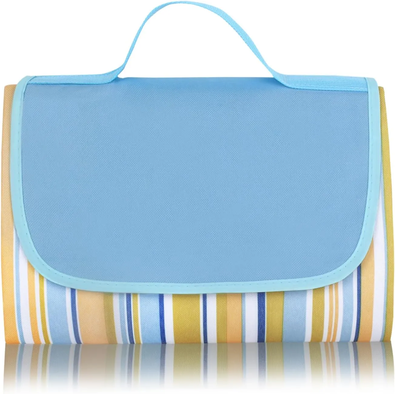 Hi Space Picnic Outdoor Blankets Waterproof Foldable Extra Large Picnic Mat Sandproof Beach Blankets for Grass Lawn Park Camping Family Concert, Blue Striped, 80"x60"
