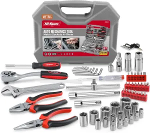 Hi-Spec 67Pc Metric Auto Mechanic Tool Set, Motorcycle & Car Tool Kit, Auto Repair with Pliers, Screwdriver Set, Socket Kit & Tool Box Storage Case for Cars, Trucks, Boats RVs & Jeeps