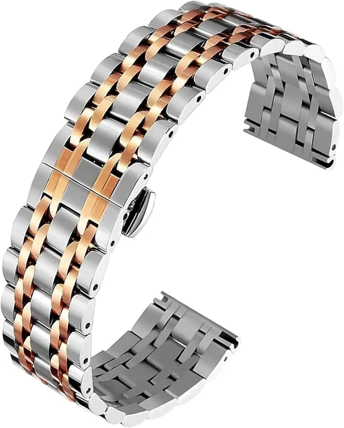 High End 316L Stainless Steel Watch Band For Women Men watch strap replacement accessories(Silver-Rose Gold,18mm)