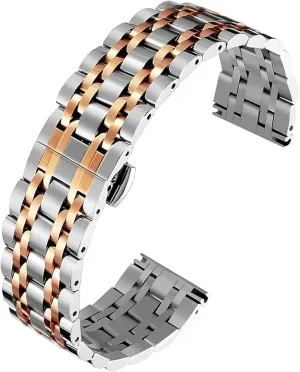 High End 316L Stainless Steel Watch Band For Women Men watch strap replacement accessories(Silver-Rose Gold,18mm)
