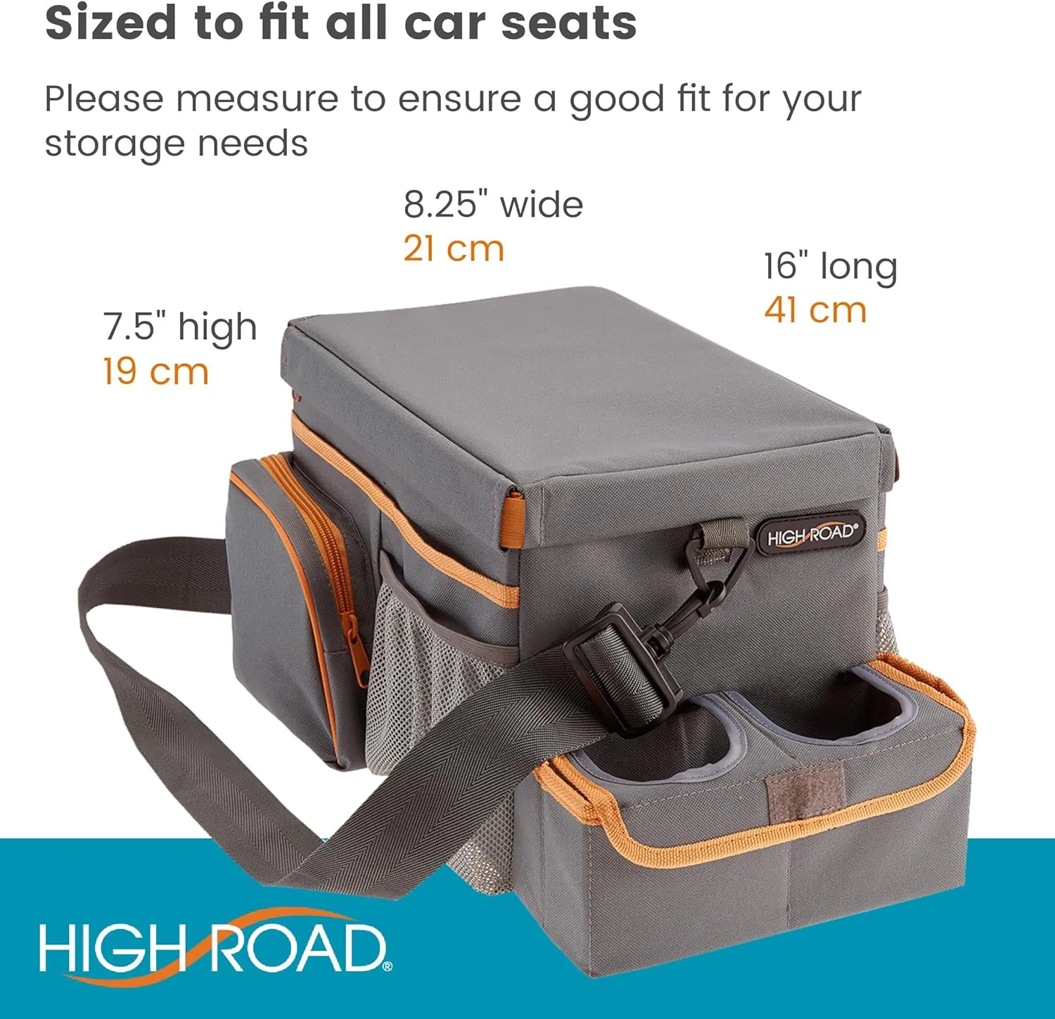 High Road CarHop Car Organizer With Cooler - Car Backseat Organizer or Passenger Seat Organizer with Cup Holder Bin and Eating or Play Tray (Gray, 8" Wx16 L)