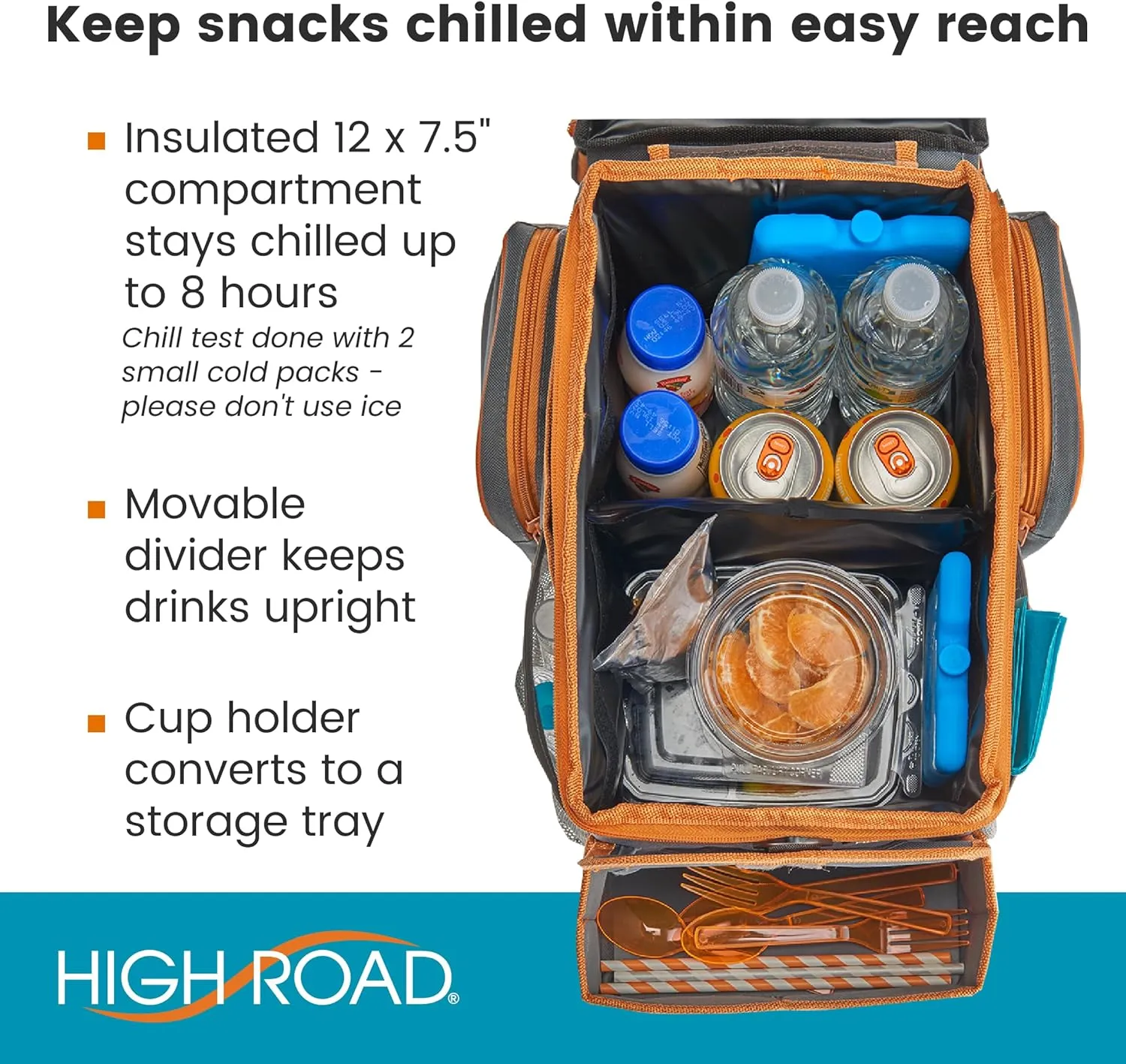 High Road CarHop Car Organizer With Cooler - Car Backseat Organizer or Passenger Seat Organizer with Cup Holder Bin and Eating or Play Tray (Gray, 8" Wx16 L)