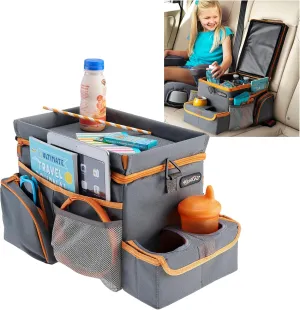 High Road CarHop Car Organizer With Cooler - Car Backseat Organizer or Passenger Seat Organizer with Cup Holder Bin and Eating or Play Tray (Gray, 8" Wx16 L)