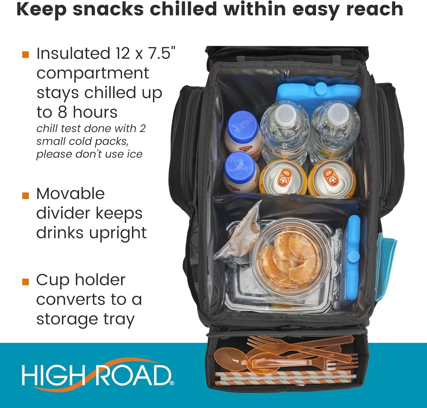 High Road CarHop Car Seat Organizer for the Front or Back Seat for Kids and Adults with Cup Holder Tray, Side Pockets and Cooler Compartment