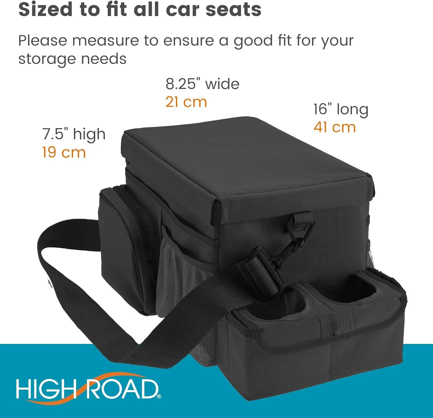 High Road CarHop Car Seat Organizer for the Front or Back Seat for Kids and Adults with Cup Holder Tray, Side Pockets and Cooler Compartment