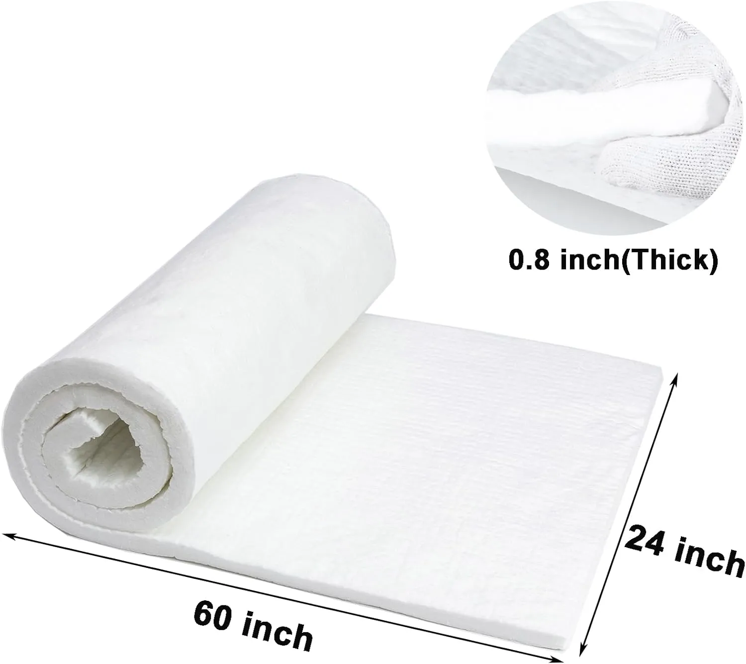 High-Temperature 2400F Ceramic Fiber Insulation Blanket 60"×24"×0.8"(Thick) - Fireproof & Heat Resistant for Dishwashers, Wood Stoves, Kilns, Forges, Furnaces, Fireplaces, Foundries, Pizza Ovens
