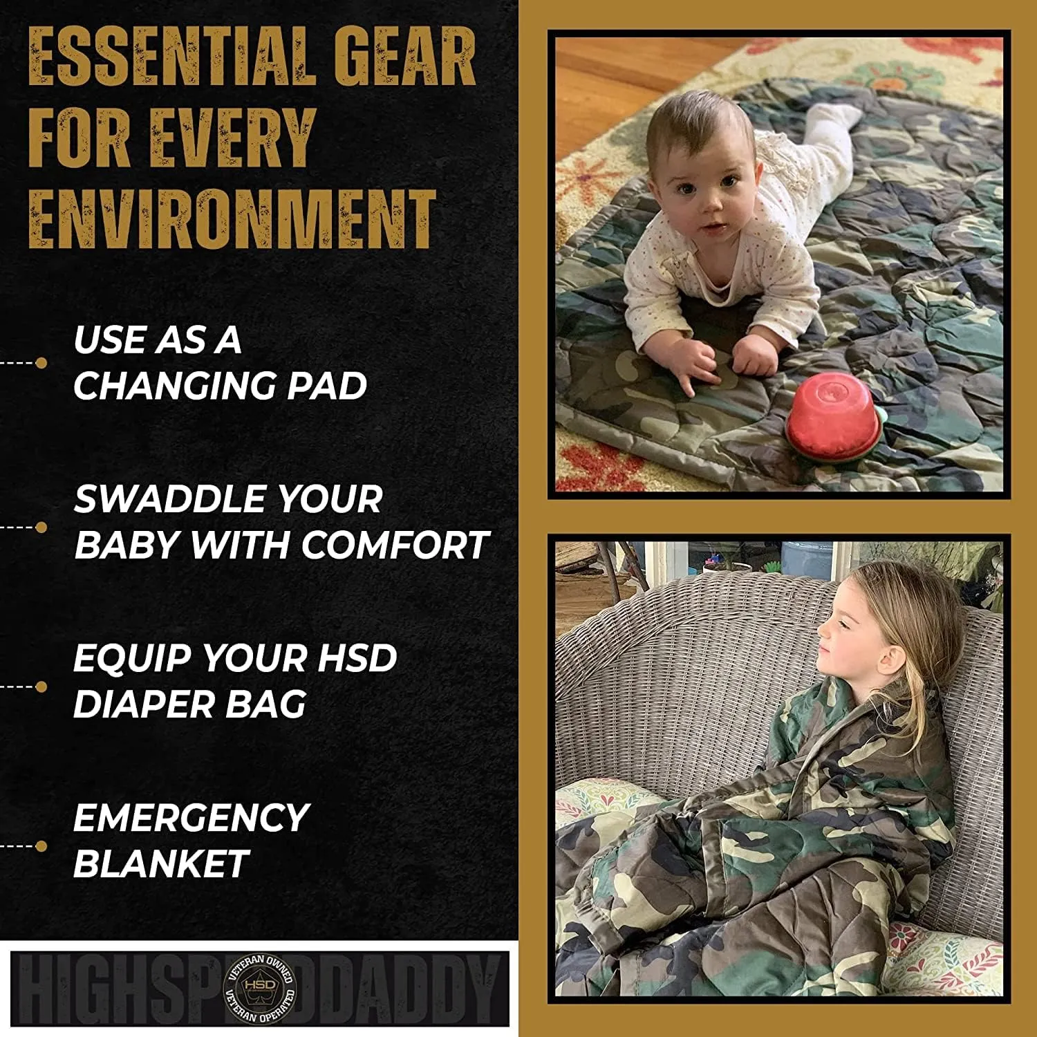 HighSpeedDaddy: Small Woobie Military Blanket & Poncho Liner for Camping & All Weather Use - Water Resistant   Ripstop - Lightweight, Thermal, Insulated - Tactical, Emergency, Outdoor - 36x30