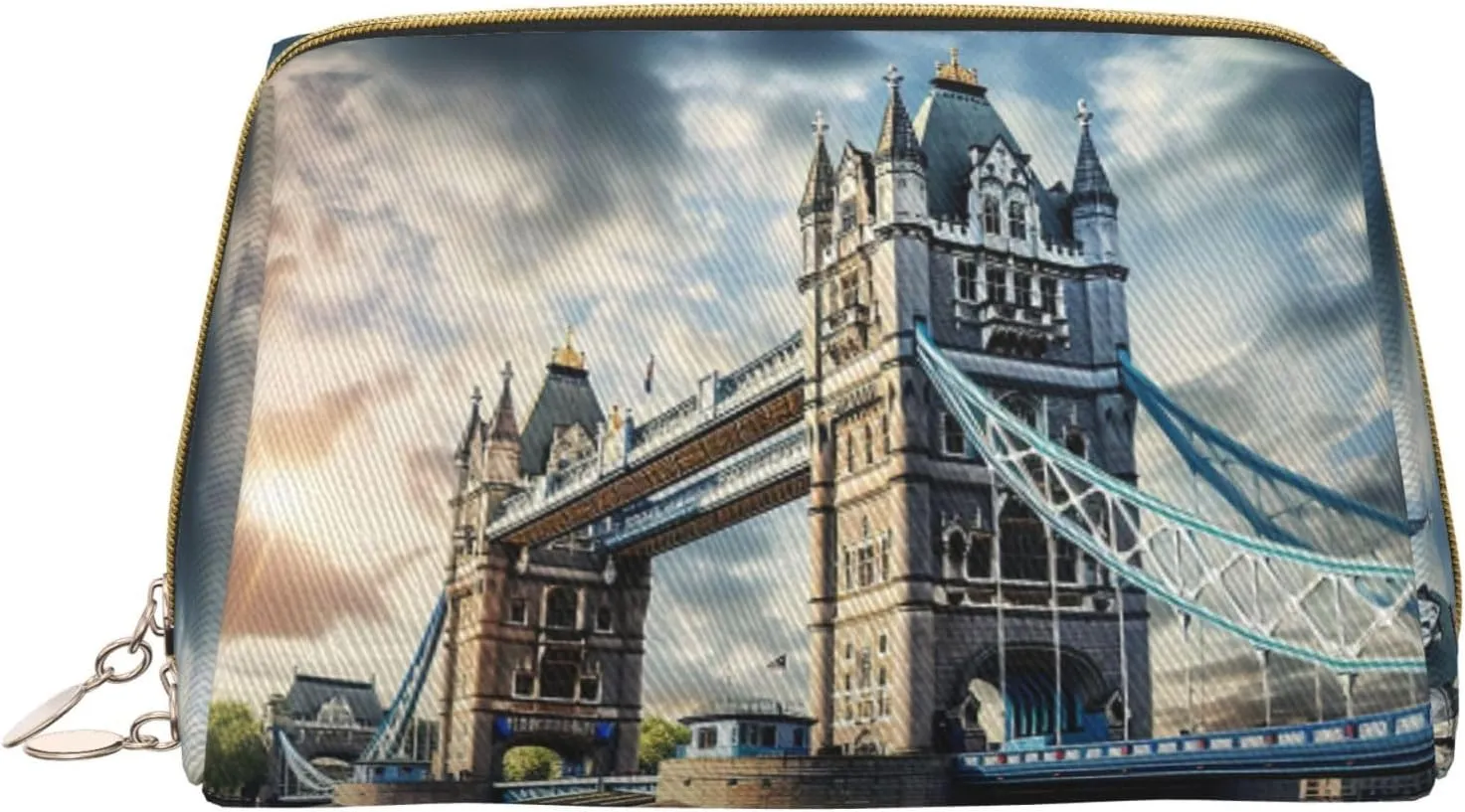 Historic Old Tower Bridge London Leather Toiletry Travel Bag, Compact Makeup Organizer For Women